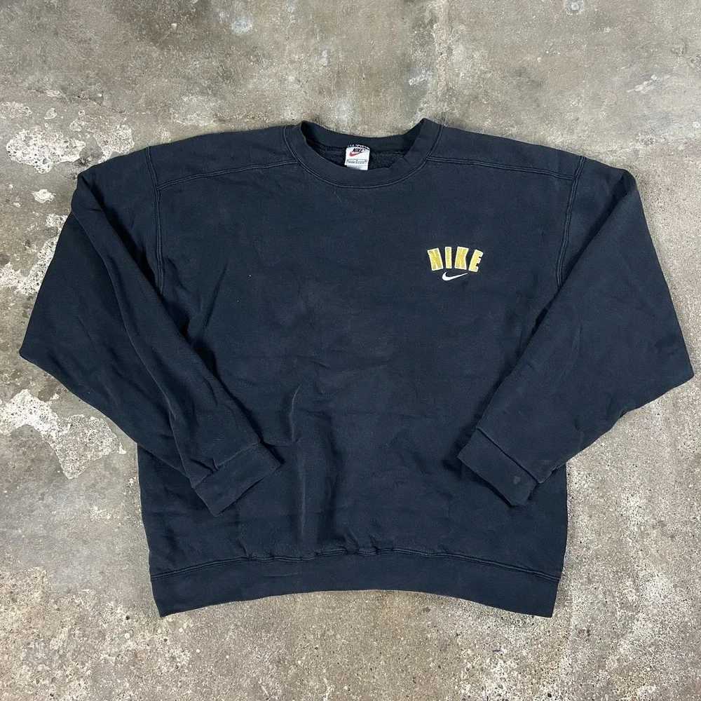 Vintage 80s Nike Sweatshirt Size Large Black Fleece Crewneck Pullover Swoosh
